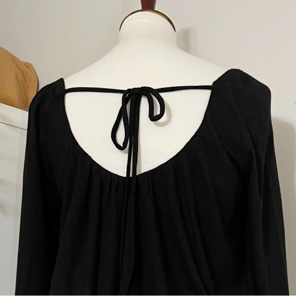 Free People Bondi Termal Long Sleeve Back Tie Top in Black‎ Size XSmall